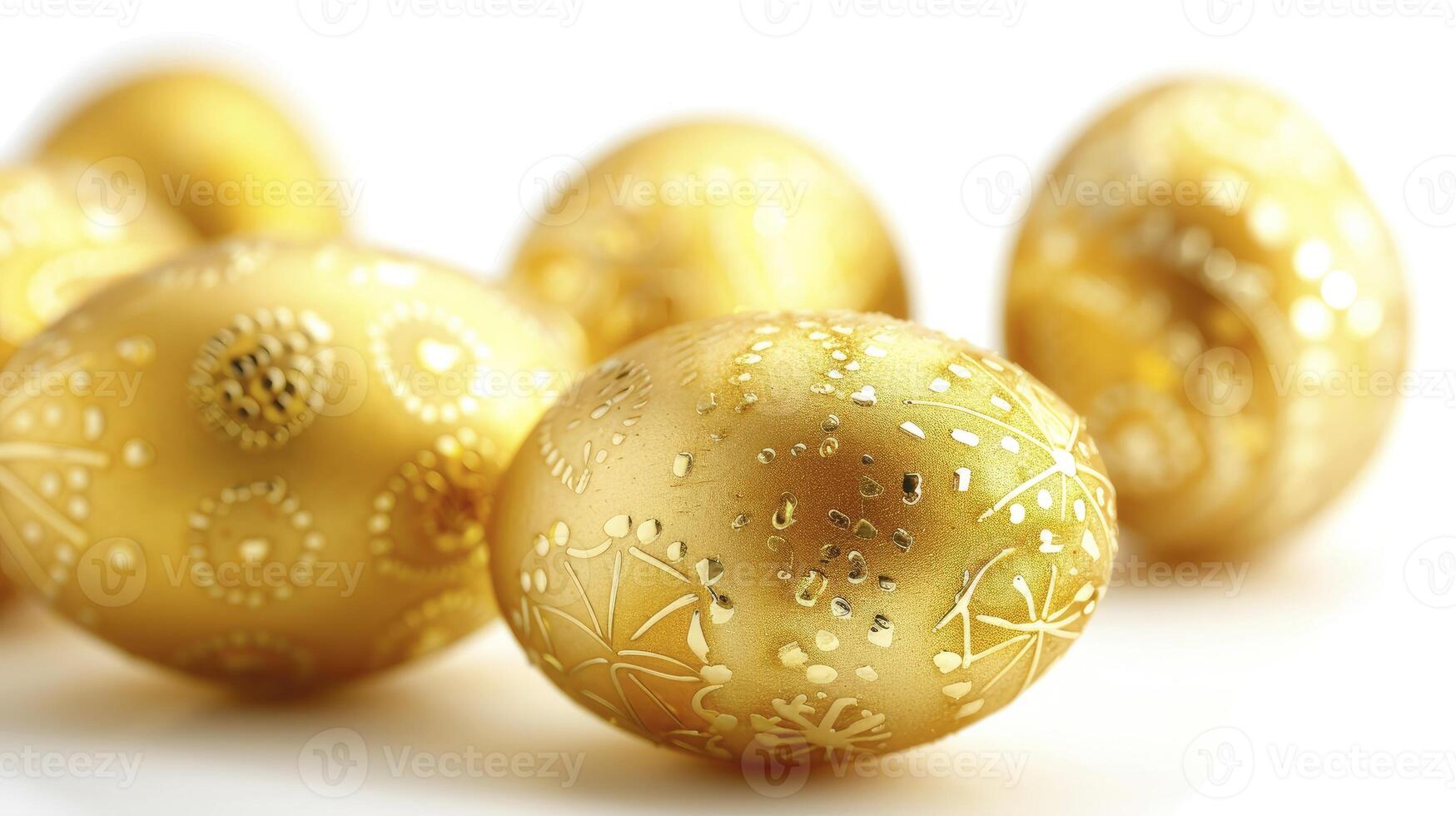 ai generiert Ostern golden Eier auf Weiß Hintergrund foto