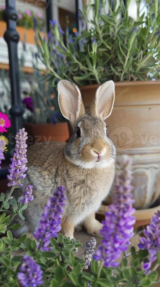 ai generiert Hase im ein gesund Blumen Feld foto