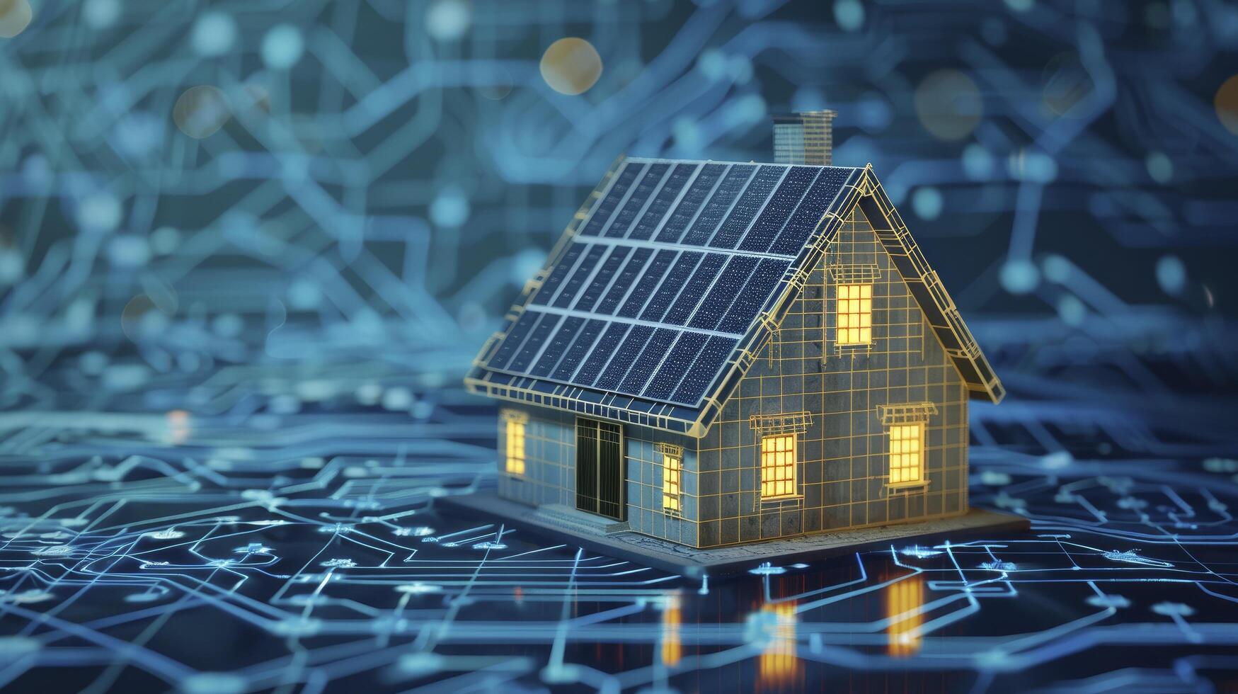 ai generiert Solar- in Verbindung gebracht Haus mit viele Solar- Paneele um Es, im das Stil von Digital. foto