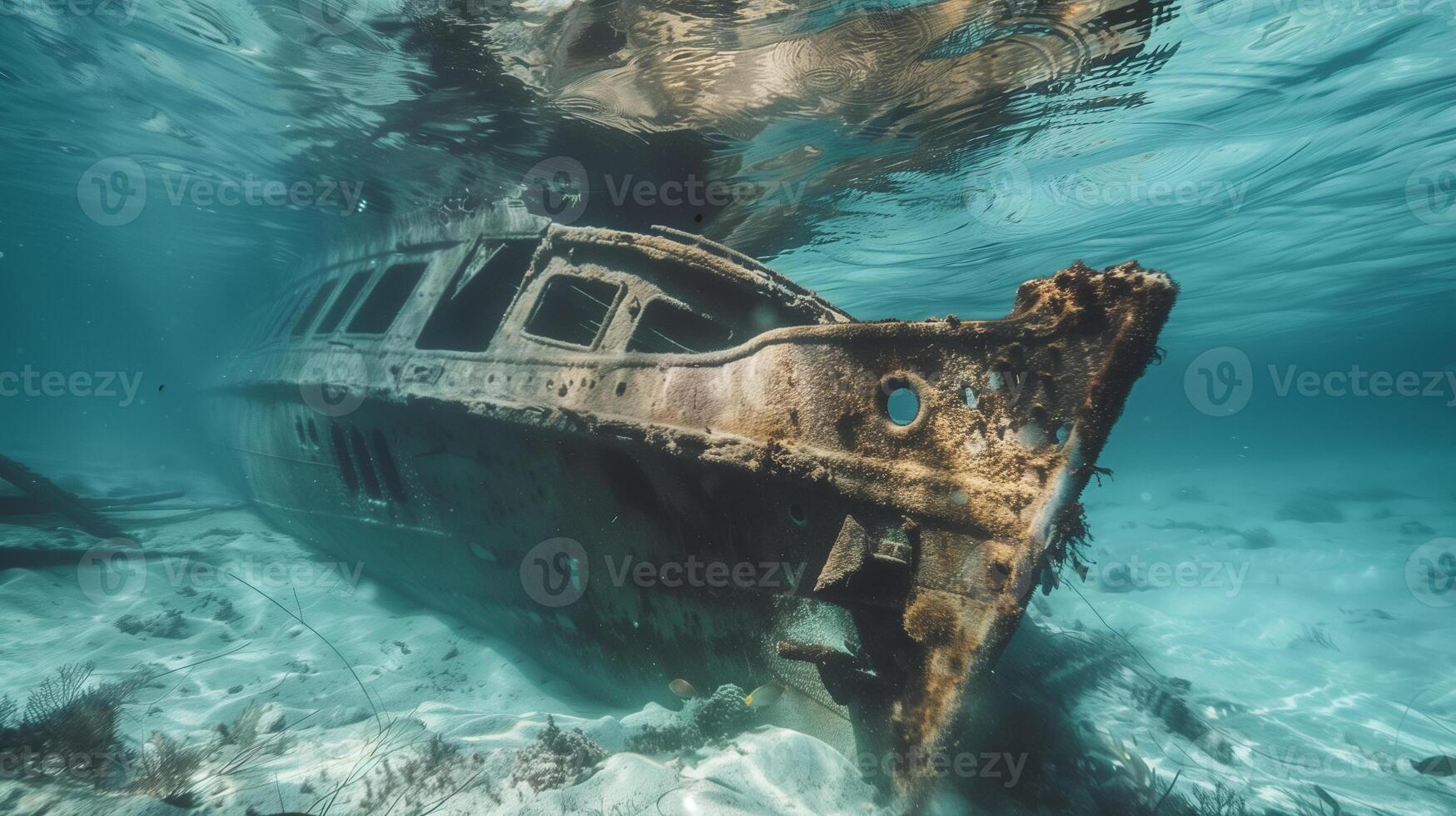 ai generiert ein Wrack im das Unterseite von das Meer foto