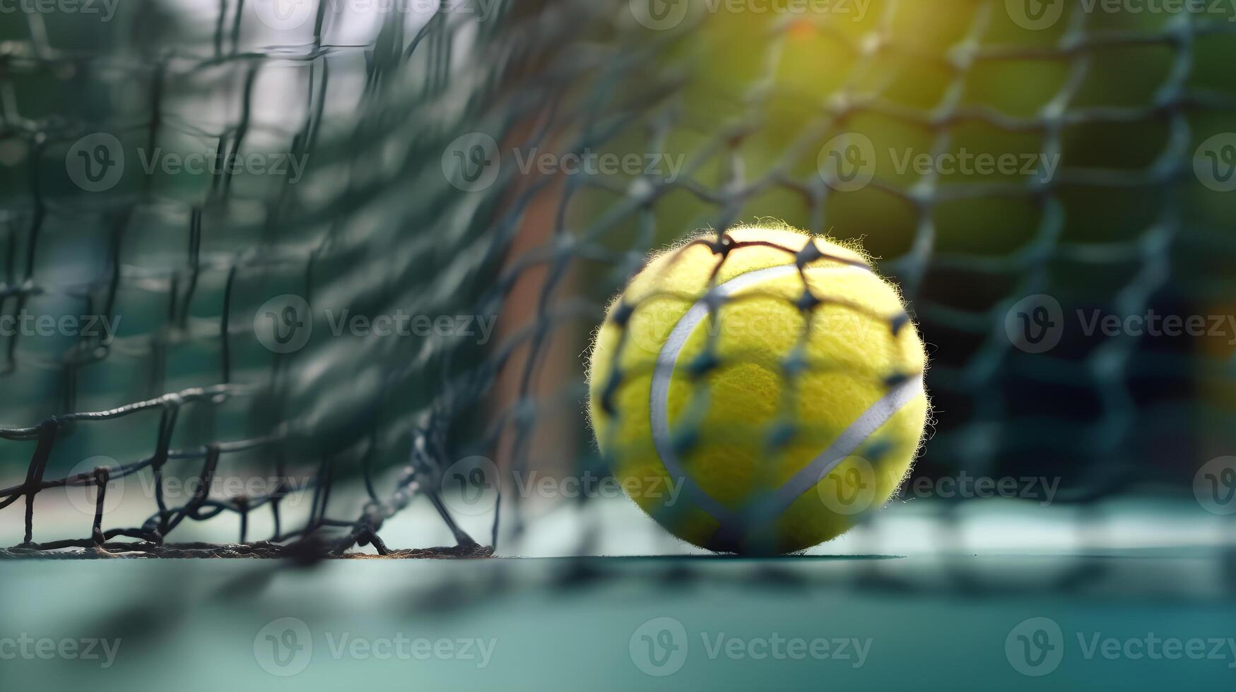 ai generiert Tennis Ball auf Netz foto