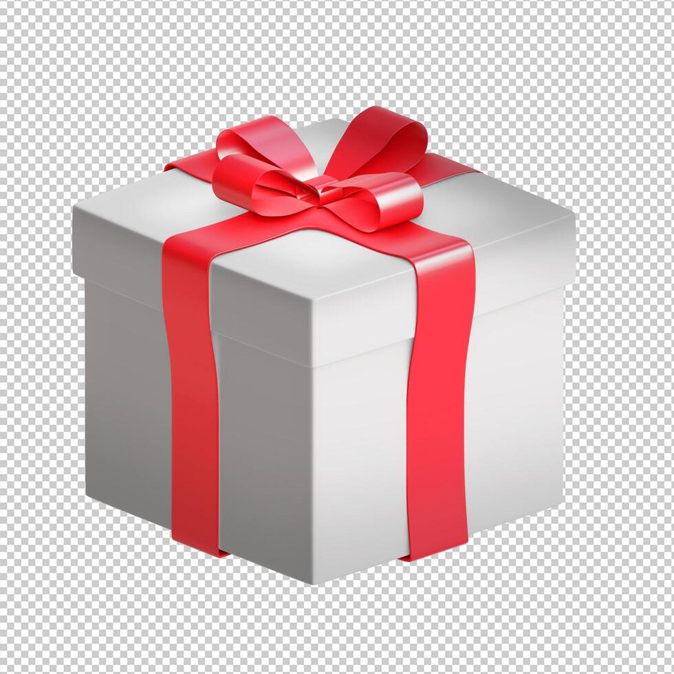 realistisch Weiß Geschenk Box mit Bogen und Band foto