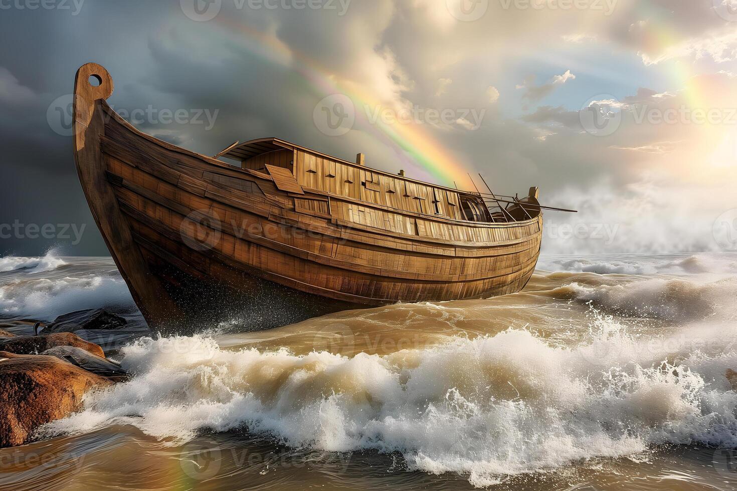 ai generiert Noahs Arche, das Schiff von das Genesis Flut Erzählung durch welche Gott spart Noah. foto