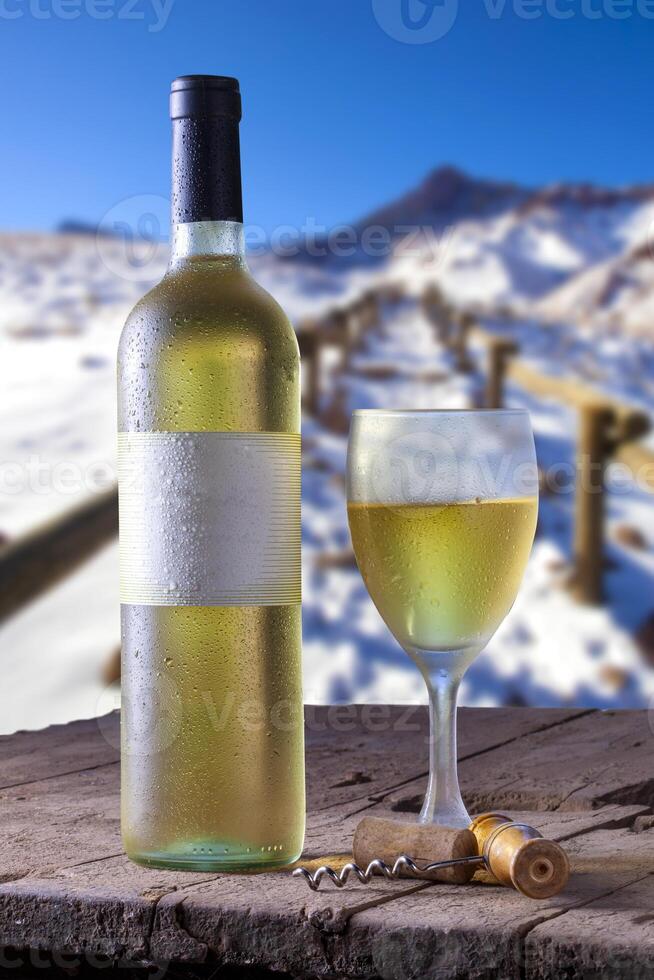 Glas und Flasche Weiß Wein foto