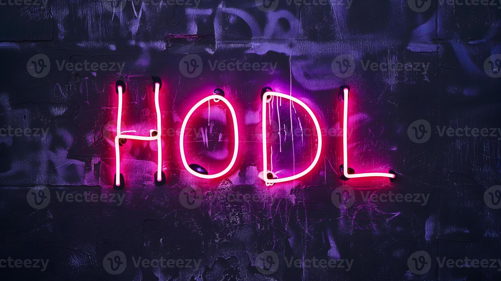 ai generiert Neon- Inschrift hodl auf dunkel schäbig Mauer foto