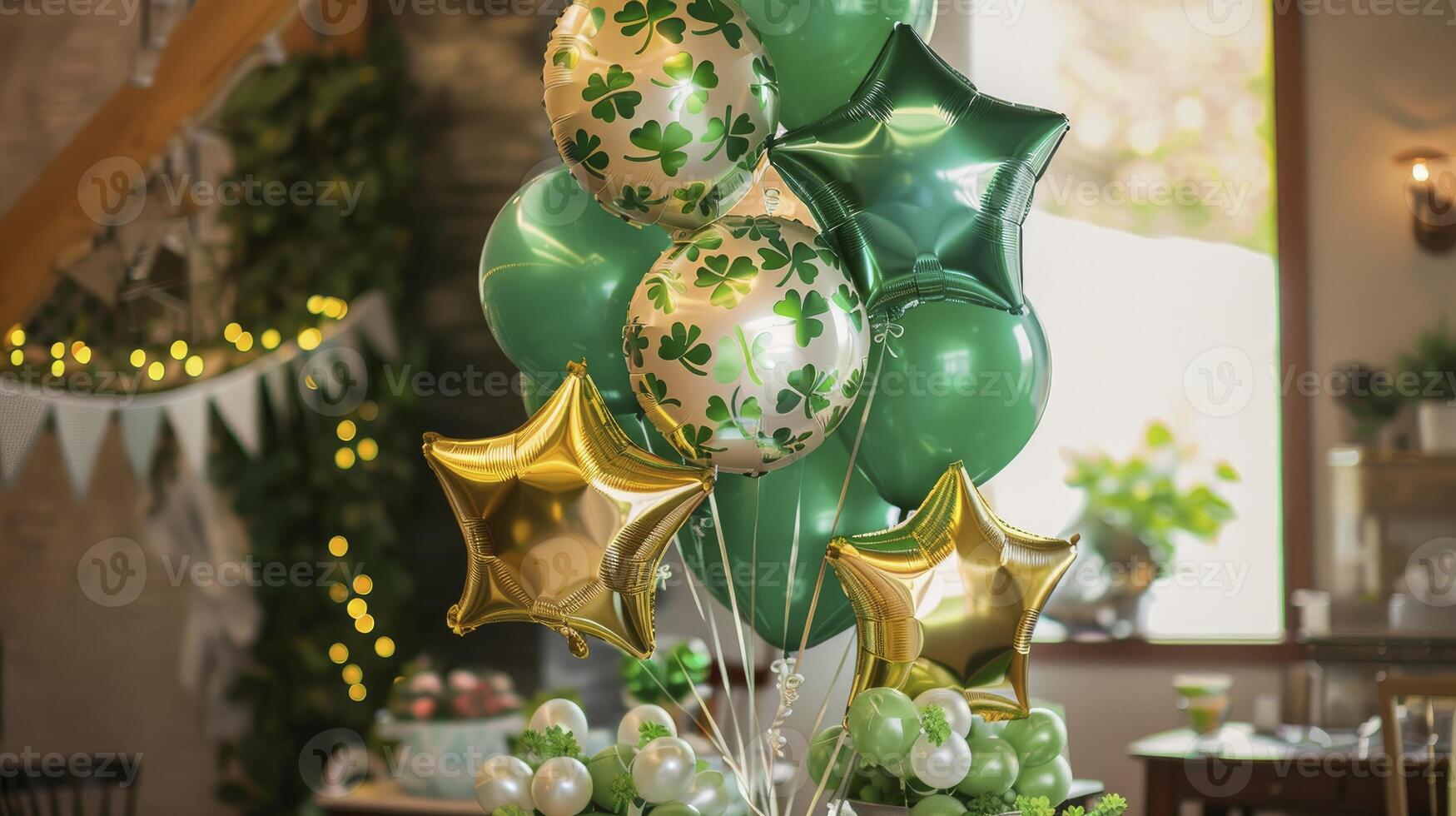 ai generiert St Patrick's Tag Party Dekoration mit Luftballons foto