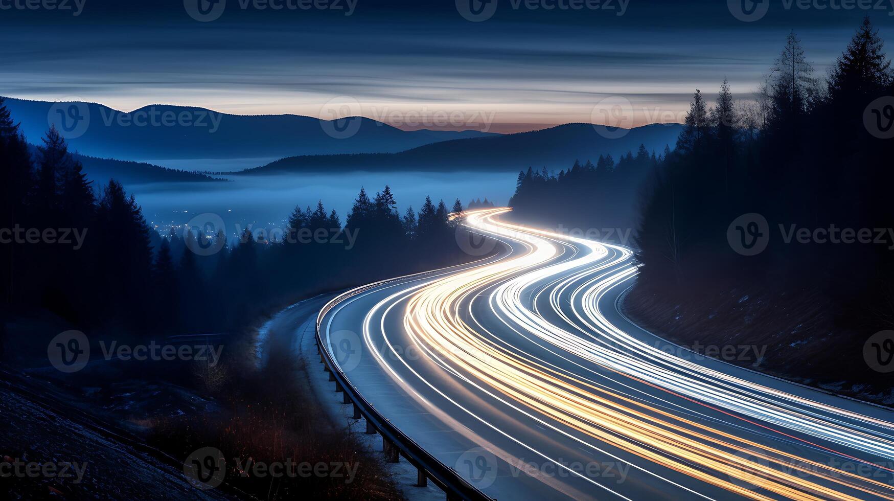 ai generiert Beleuchtung von Autos mit Nacht. lange Exposition Foto genommen im China.