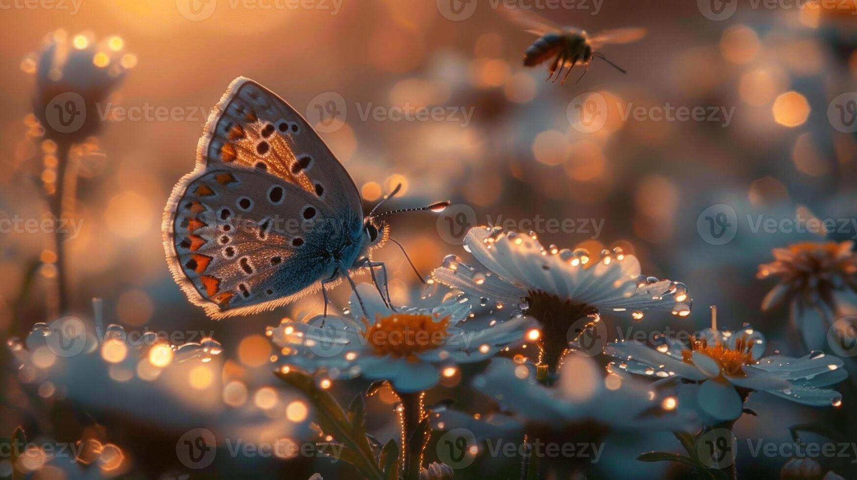 ai generiert Frühling Symphonie. Blumen, Insekten und Vögel. foto