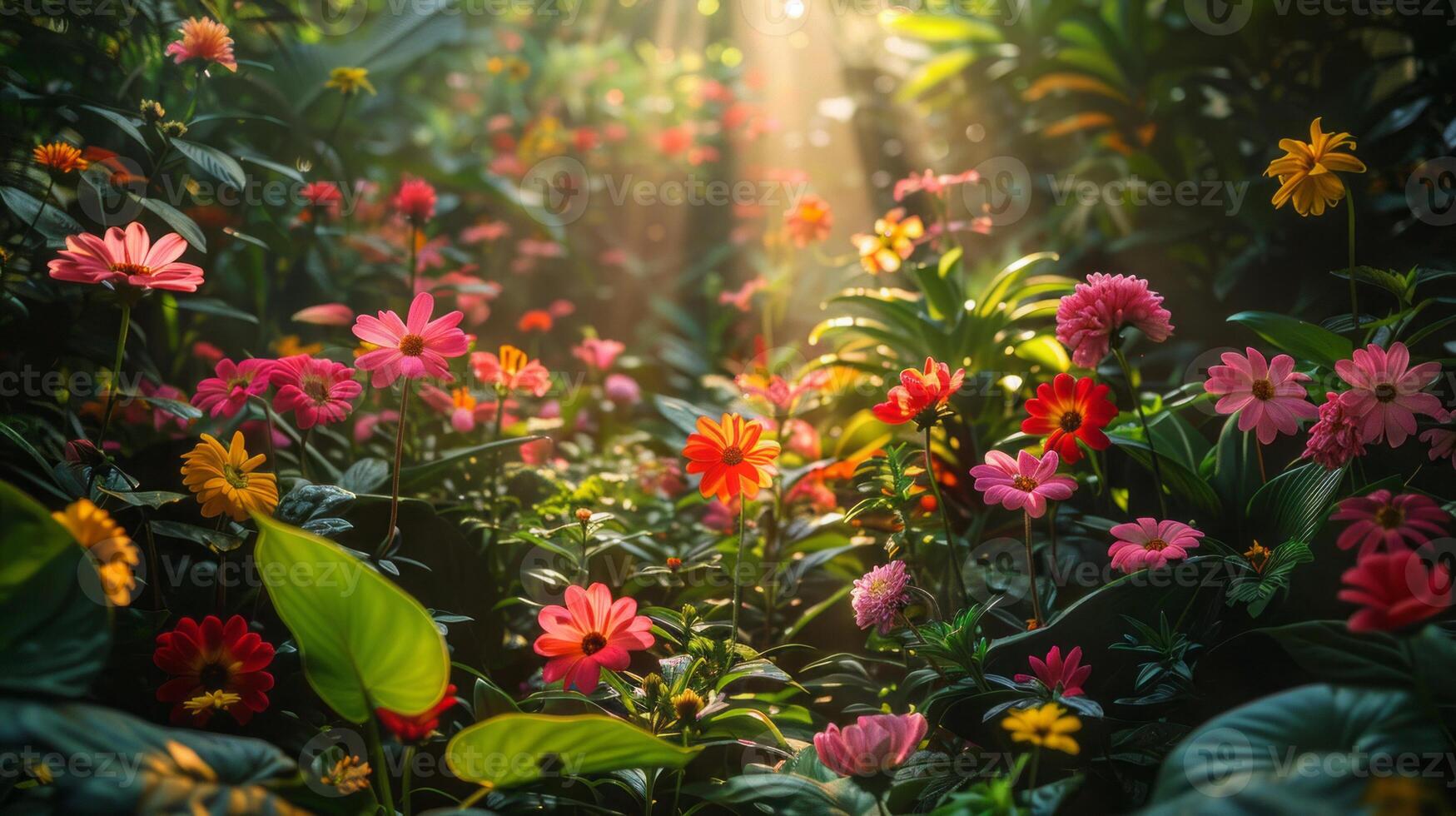 ai generiert Frühling Symphonie. Blumen, Insekten und Vögel. foto