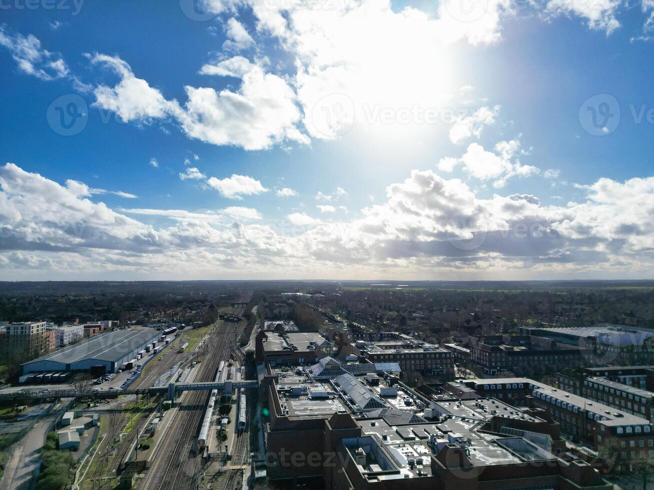 Antenne Aussicht von Stadt Center von Welwyn Garten Stadt von England Vereinigtes Königreich. März 1, 2024 foto