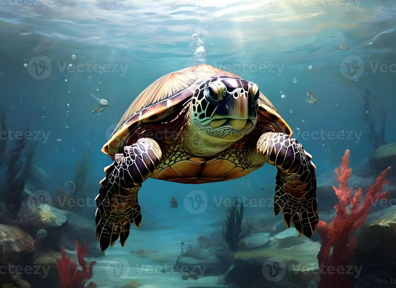 ai generiert ein Schildkröte ist Schwimmen im das Meer foto