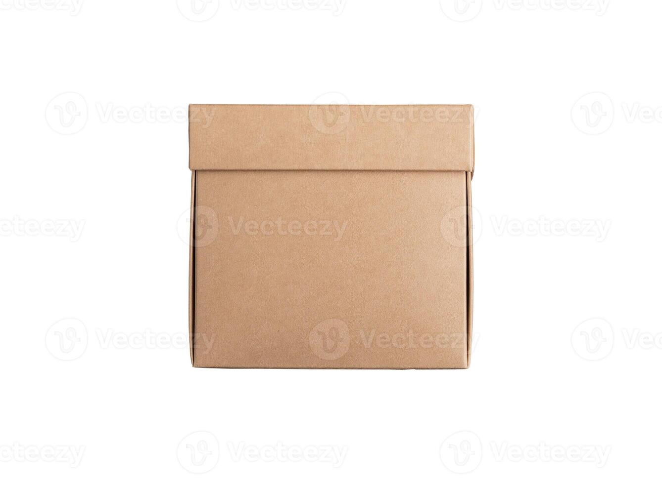 Kraft Karton Kasten, Karton Paket von Platz Form, isoliert auf Weiß foto