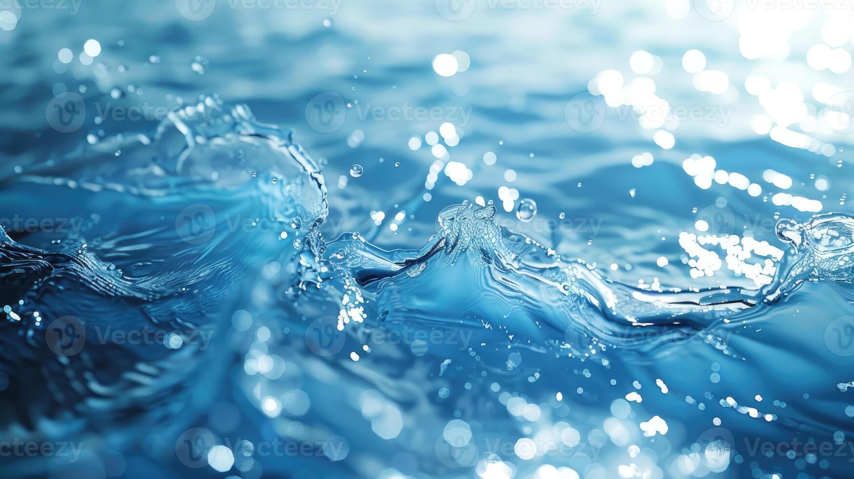 ai generiert Wasser Spritzen mit Wellen Nahansicht. Blau Wasser Hintergrund. foto