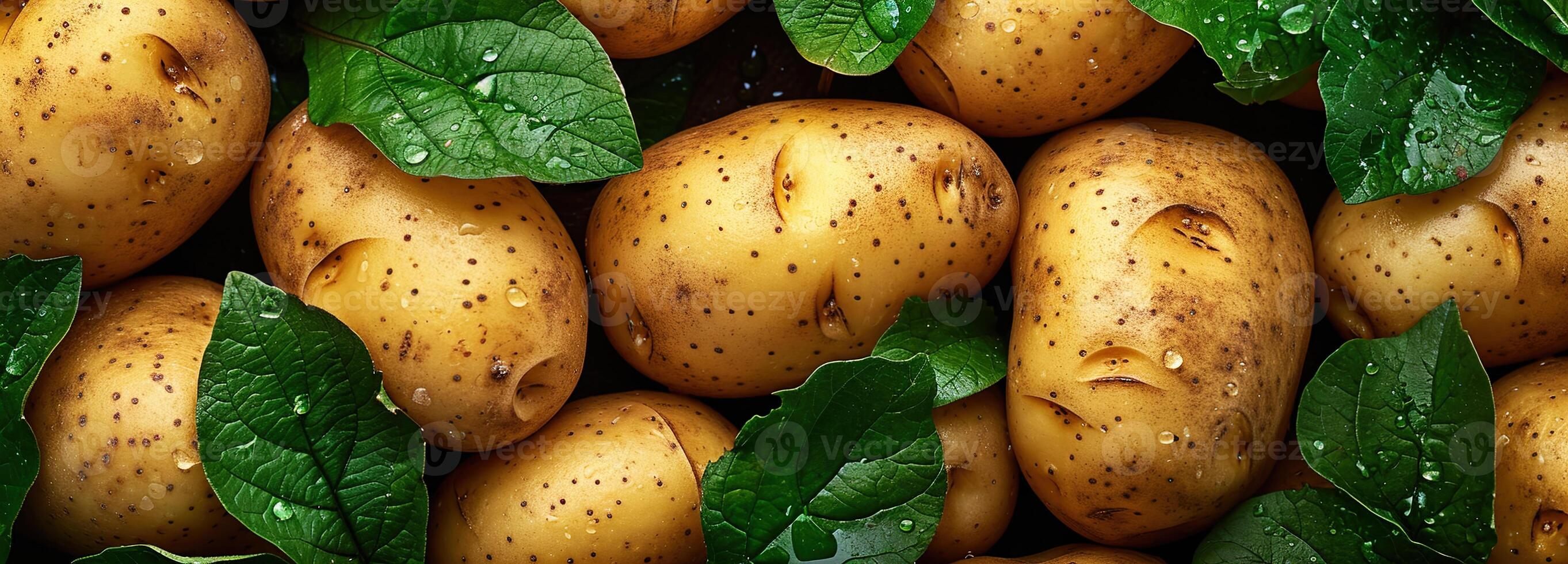 ai generiert frisch, organisch Kartoffeln mit Wasser Tropfen, Ideal zum kulinarisch und Bauernhof Konzepte. foto