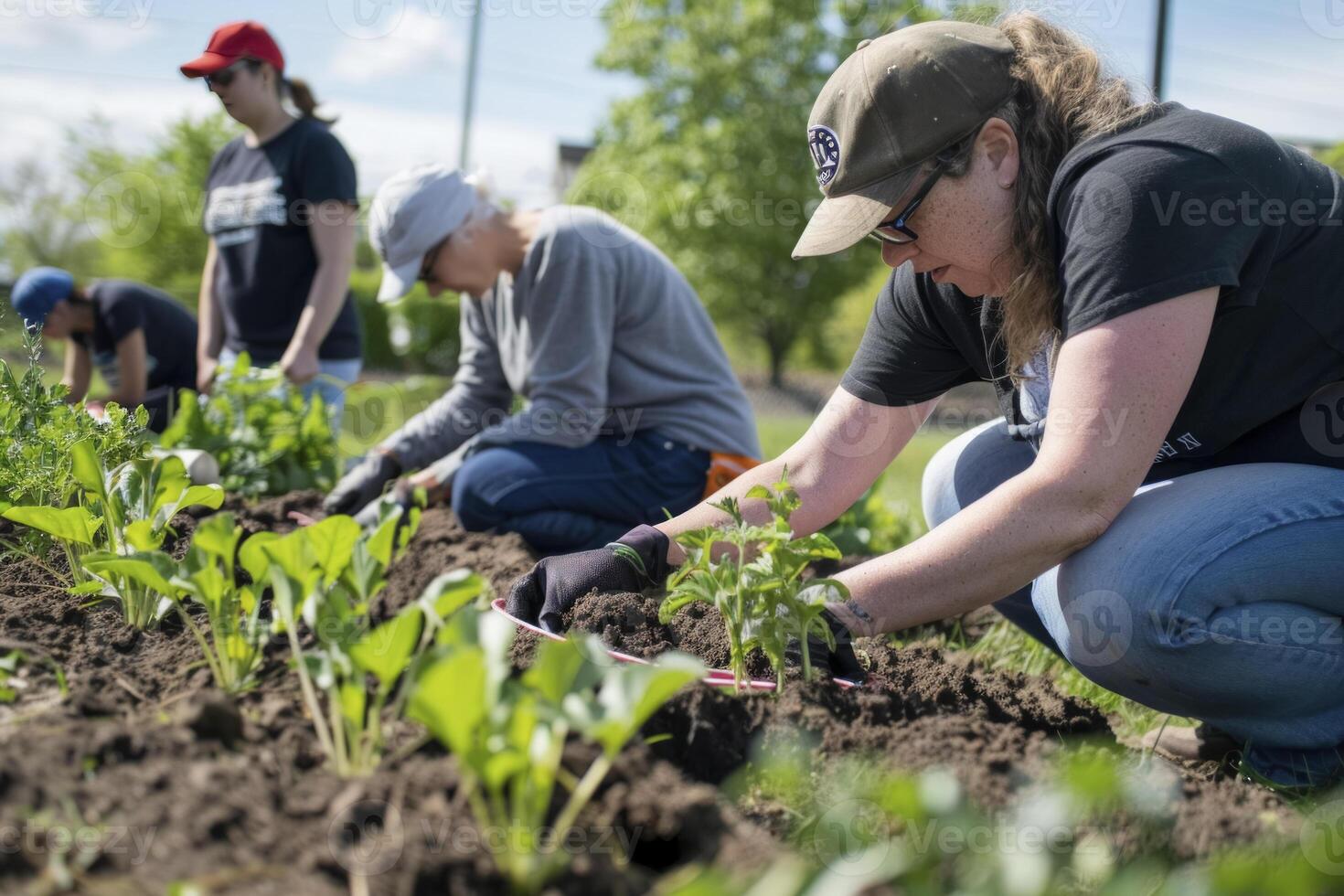 ai generiert Gemeinschaft Garten Freiwilligenarbeit foto