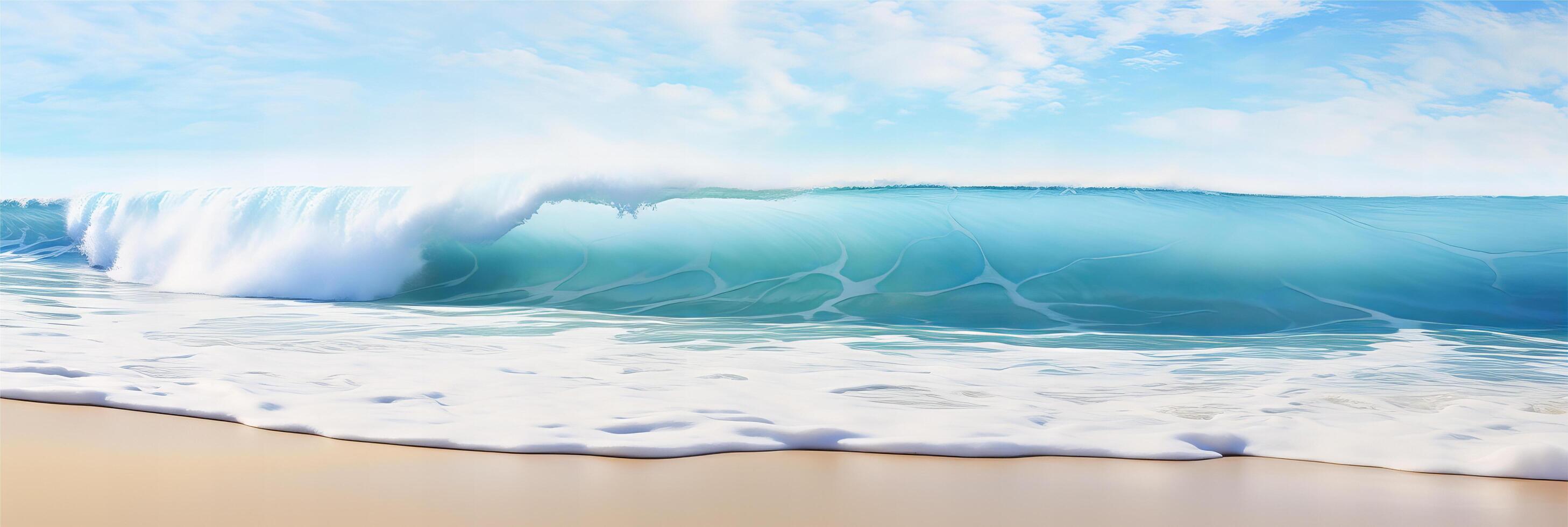 ai generiert schön sandig Strand und Sanft Blau Ozean Welle realistisch Fotografie foto