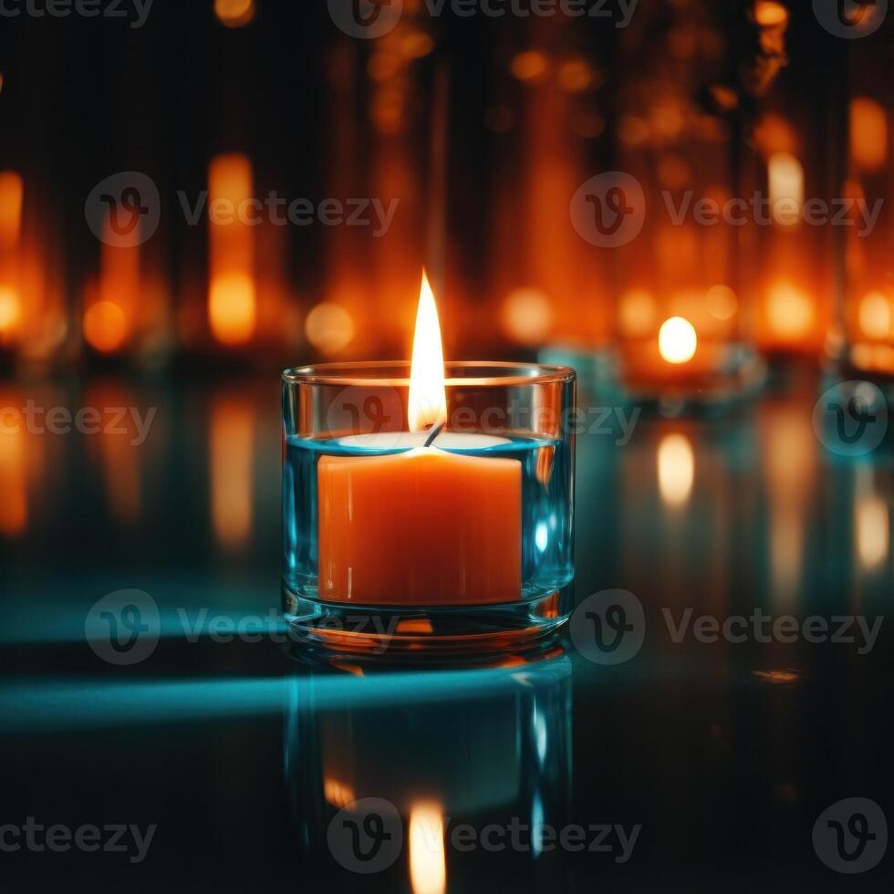 ai generiert Kerzenlicht mit fesselnd Reflexionen foto