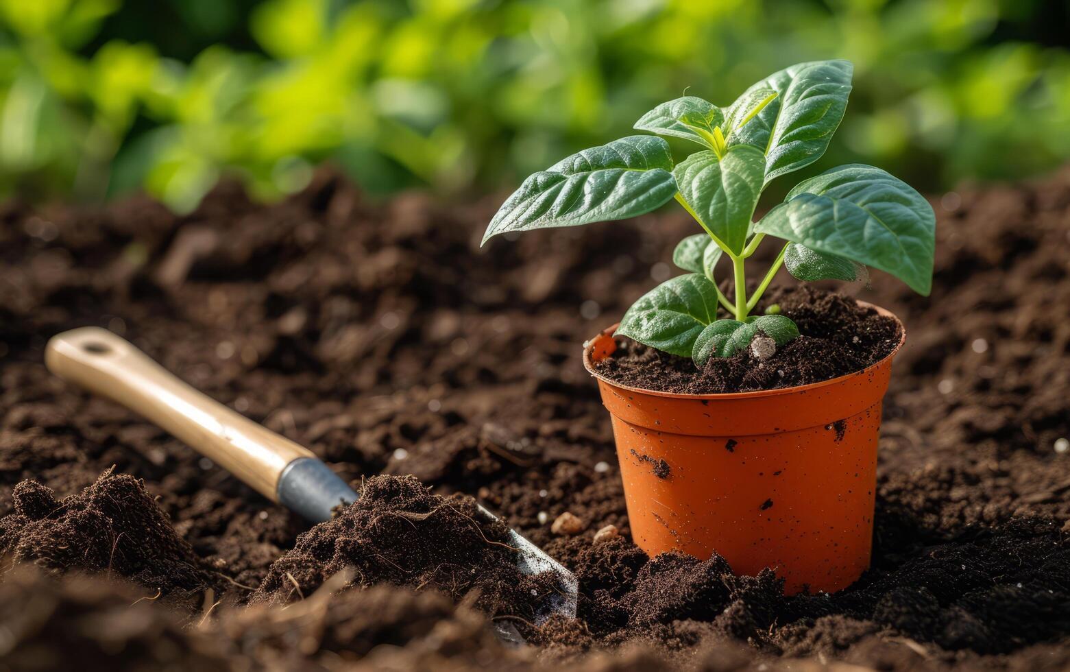 ai generiert Gartenarbeit Werkzeuge auf das Boden foto