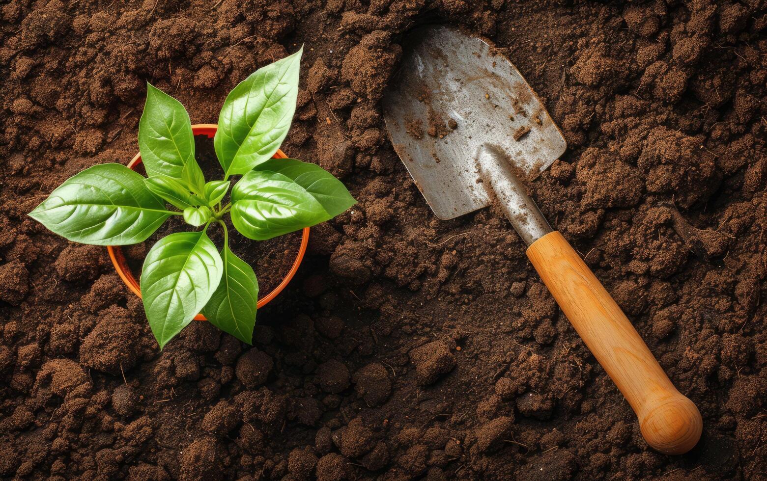 ai generiert Gartenarbeit Werkzeuge auf das Boden foto