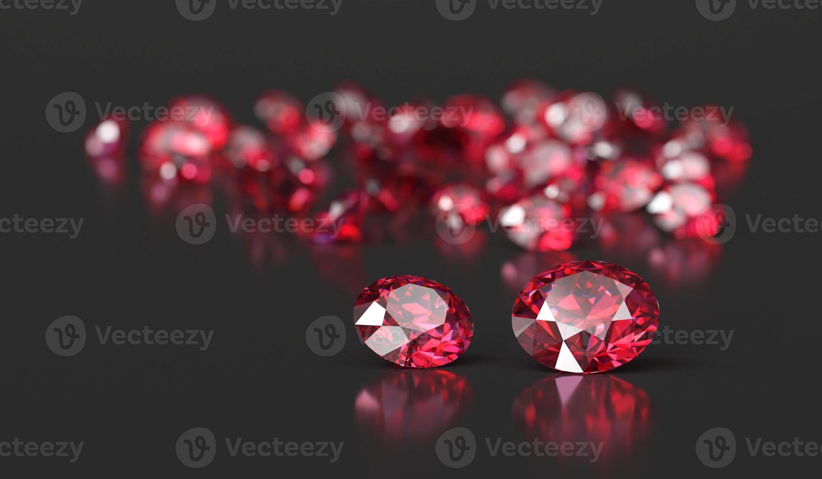 Rubin Diamant Topas Juwel platziert auf glänzend Hintergrund 3d Rendern Sanft Fokus foto