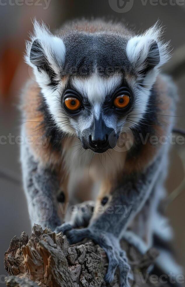 ai generiert Ringelschwanz Lemur Sitzung auf Baum foto