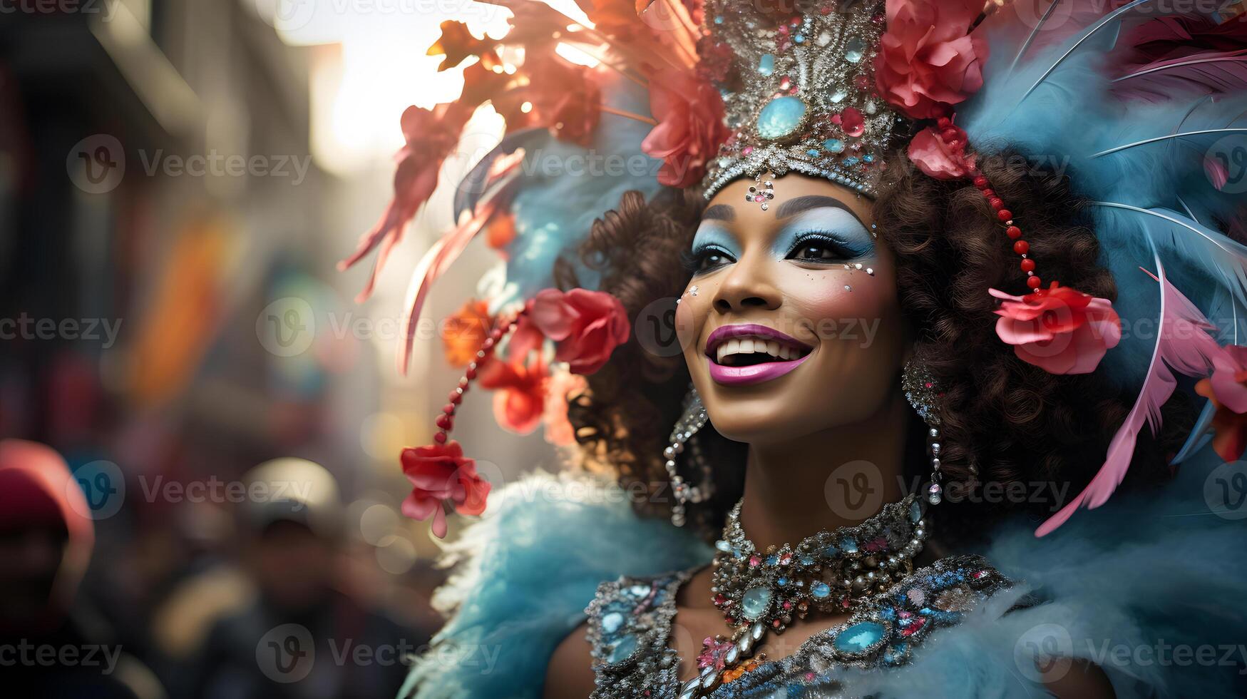 ai generiert das festlich Traditionen von Karneval mit ein Parade und beschwingt Kostüme foto