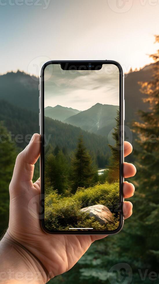 ai generiert ein Nahansicht von Hände geschickt Betriebs ein Smartphone symbolisieren das durchdringend Natur von Digital Kommunikation im heute Epoche foto