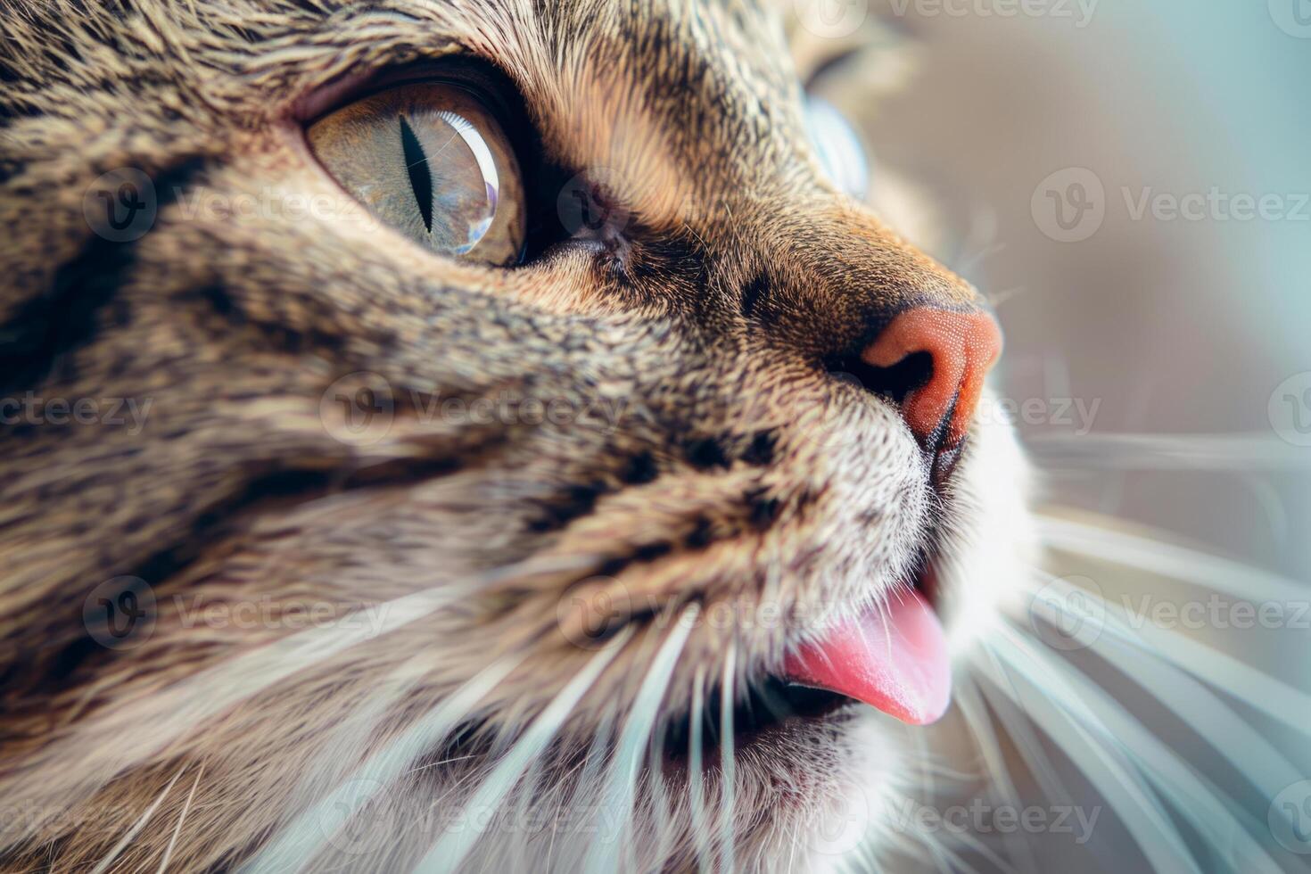 ai generiert schön flauschige Katze Lecken es ist Lippe. generativ ai foto