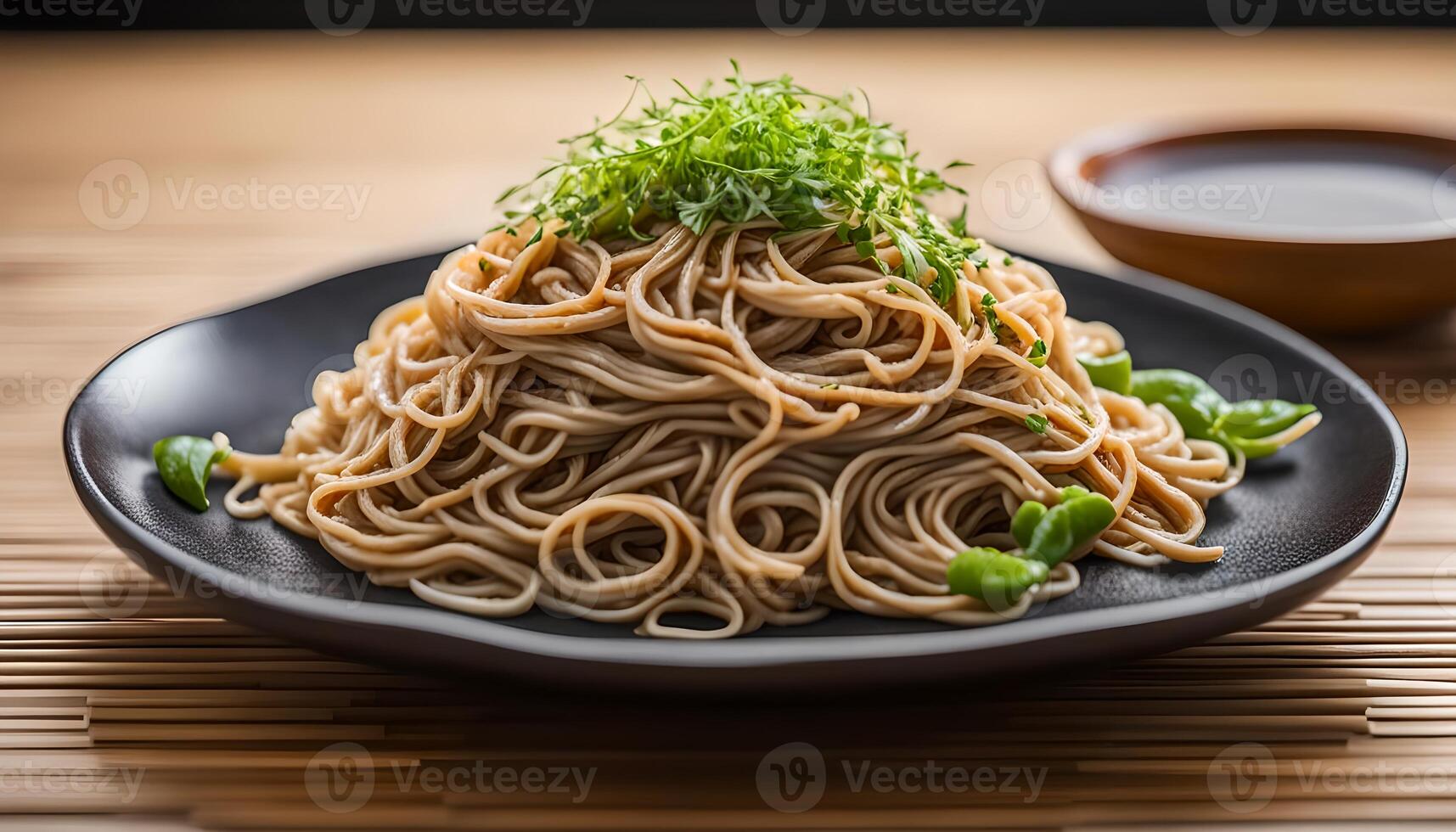 ai generiert Soba Nudeln auf Platte, japanisch Essen foto