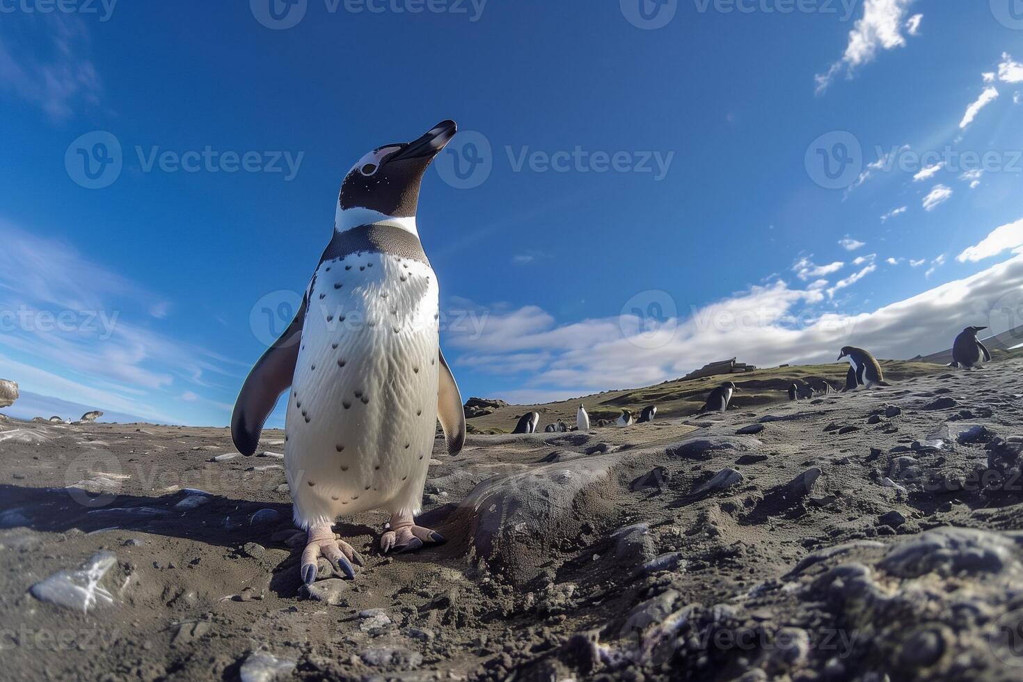 ai generiert König Pinguin steht hoch auf Antarktis Ufer - - Tierwelt und Natur Erhaltung Bild foto