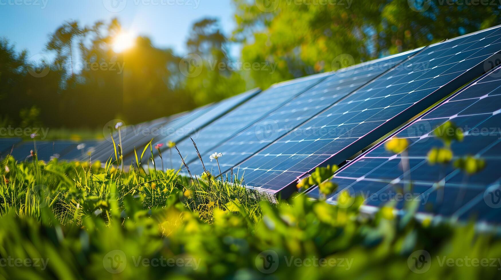 ai generiert Felder von Solar- Paneele und Systeme zu produzieren Grün Elektrizität. ai generiert foto