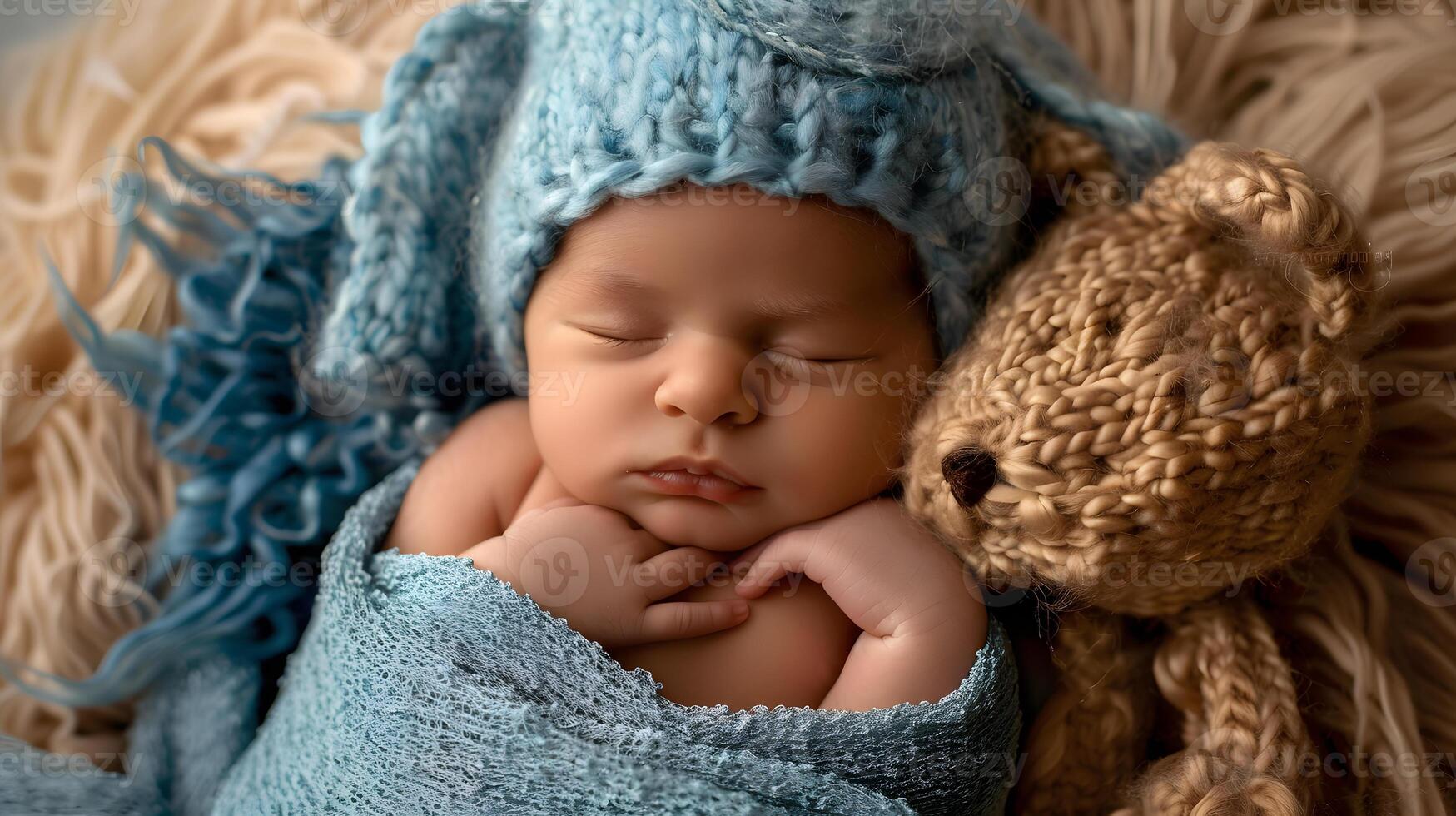 ai generiert ein schön Neugeborene Baby im Sanft komfortabel Kleidung. ai generiert foto