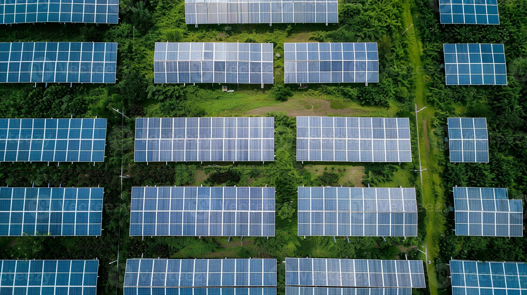 ai generiert Felder von Solar- Paneele und Systeme zu produzieren Grün Elektrizität. ai generiert foto