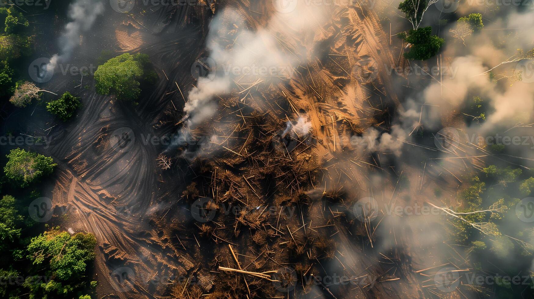 ein Wald Feuer ist Verbrennung im das Distanz, mit Rauch wogend in das Himmel foto