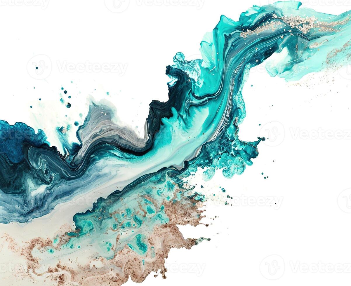 ai generiert ein faszinierend Schauspiel von wirbelnd abstrakt Wellen im beruhigend Türkis und Sahne Farbtöne foto