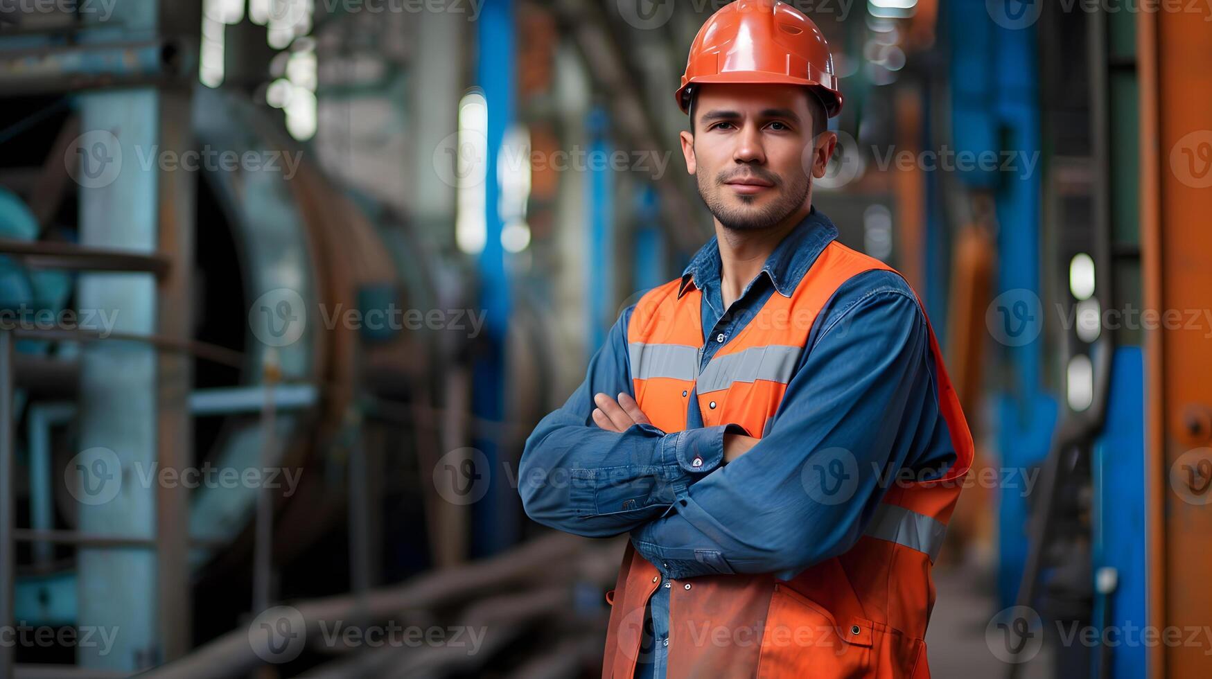 ai generiert Porträt von ein Arbeiten Mann im ein Uniform und ein schwer Hut. ai generiert foto