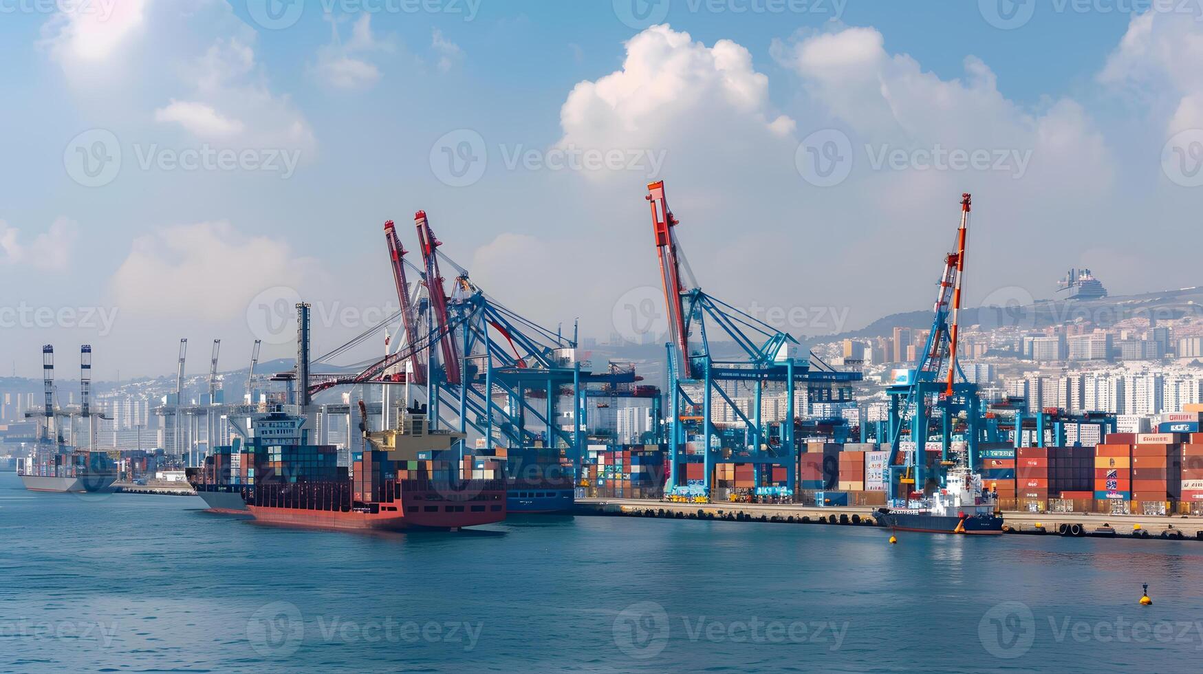 ai generiert ein Schiff zum Transportieren Ladung Behälter und ebenfalls Entladung es beim das Docks von ein Ladung Hafen. ai generiert foto