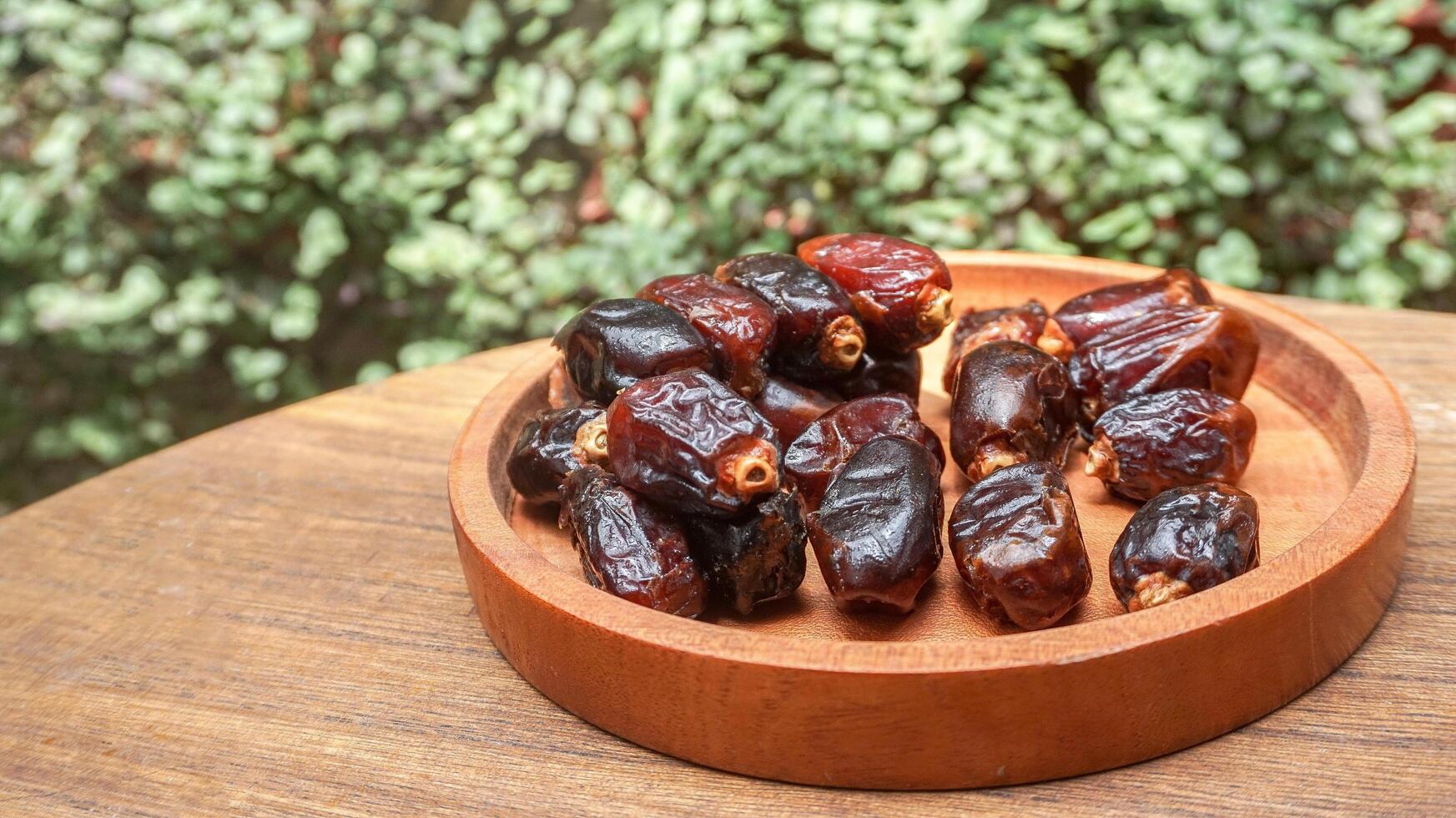 Nahansicht Süss getrocknet Datum Palme Früchte oder Kurma, Ramadan Essen foto