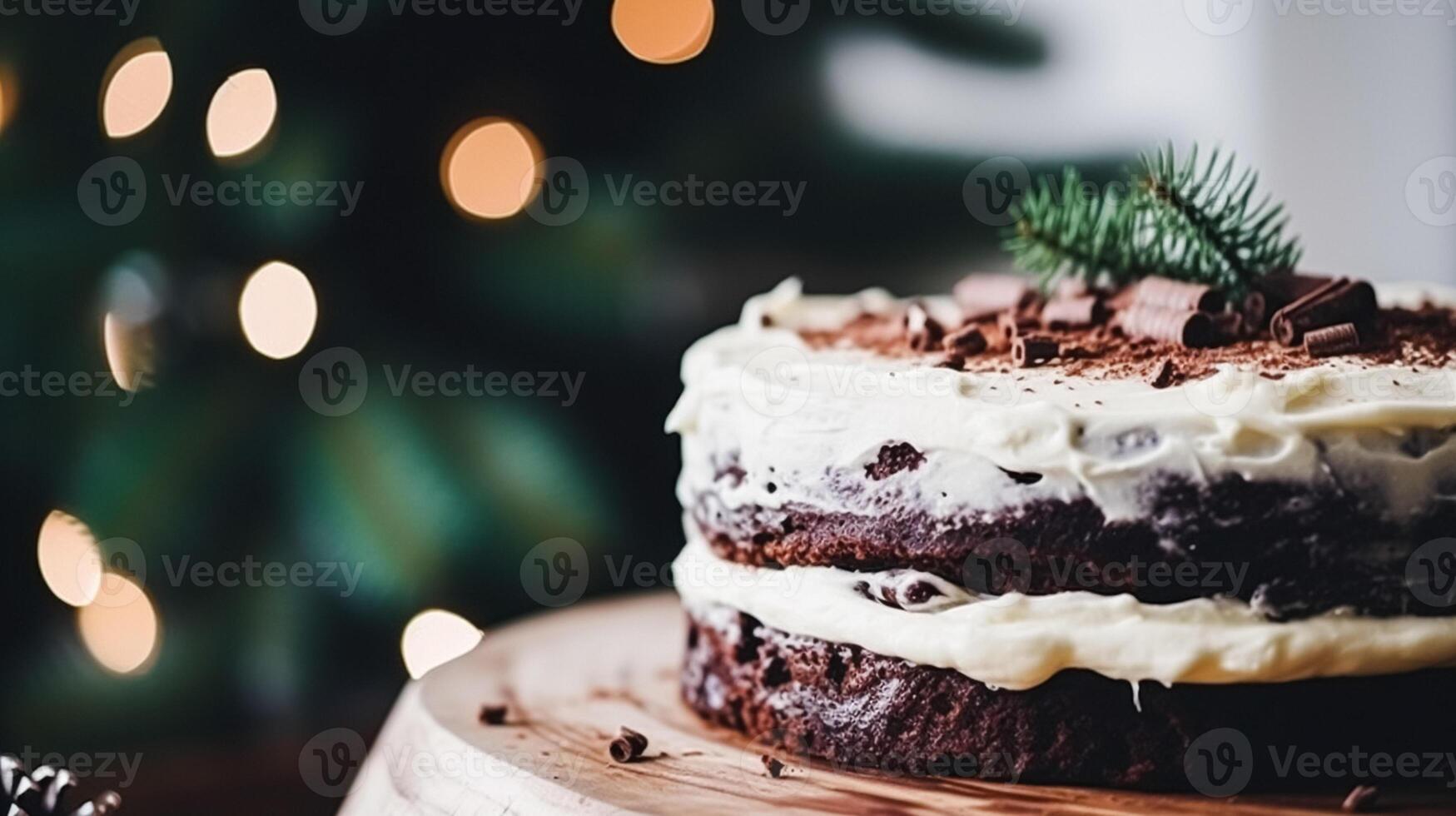 ai generiert Weihnachten Kuchen, Urlaub Rezept und Zuhause Backen, Pudding mit cremig Glasur zum gemütlich Winter Ferien Tee im das Englisch Land Hütte, hausgemacht Essen und Kochen foto