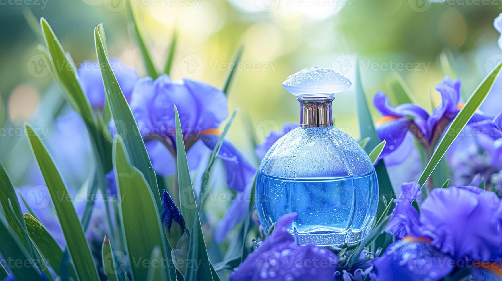 ai generiert Parfüm Flasche im Blumen, Duft auf Blühen Hintergrund, Blumen- Duft und kosmetisch Produkt foto