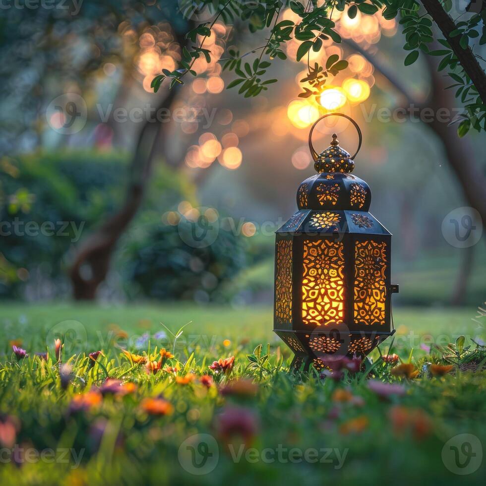 ai generiert ai generativ Foto von ein Ramadan Laterne im gaeden