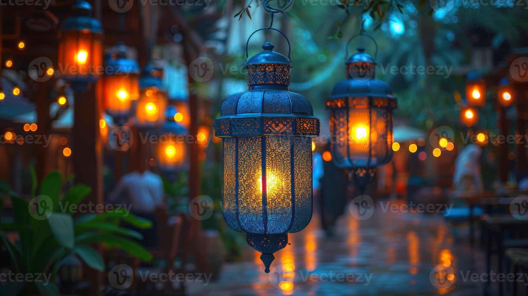 ai generiert ai generativ Foto von ein Ramadan Laterne im Straßen
