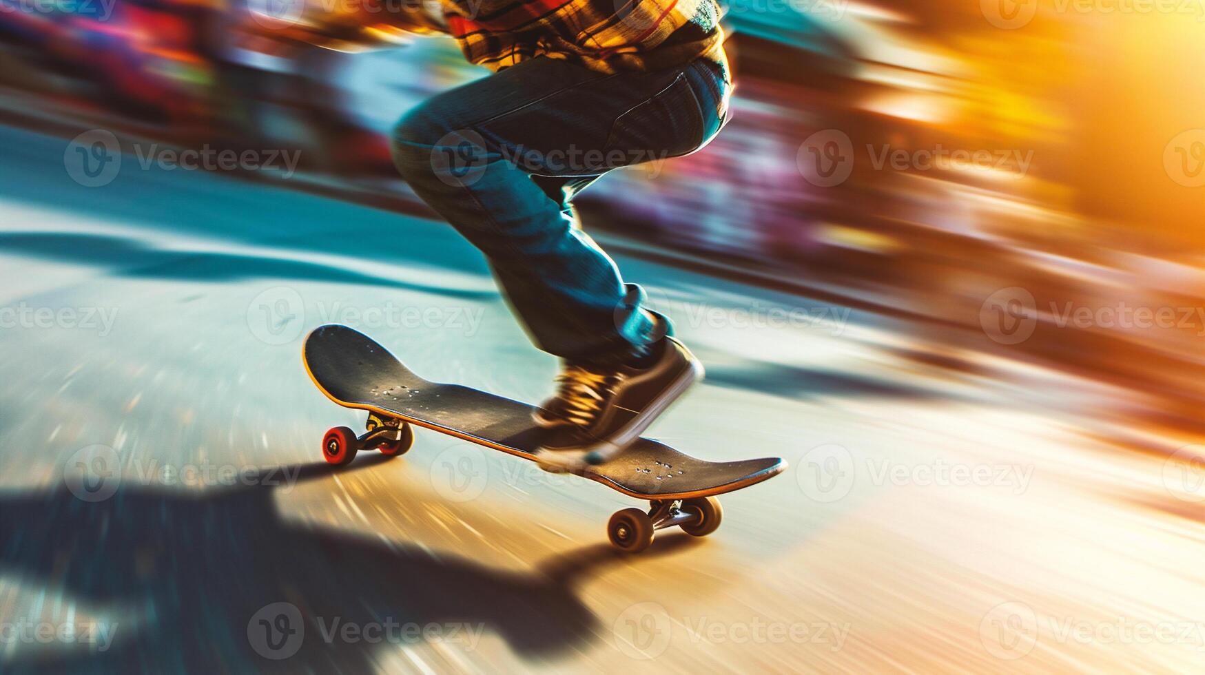 ai generiert Skateboardfahrer Reiten ein Skateboard auf ein Skatepark Rampe foto