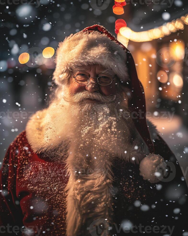 ai generiert Porträt von Santa claus auf das Straße. Weihnachten und Neu Jahr Konzept. foto