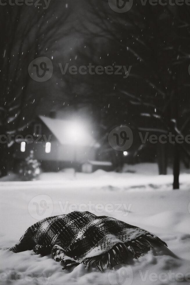 ai generiert Winter Nacht im das Stadt. Schneefall im das Stadt foto