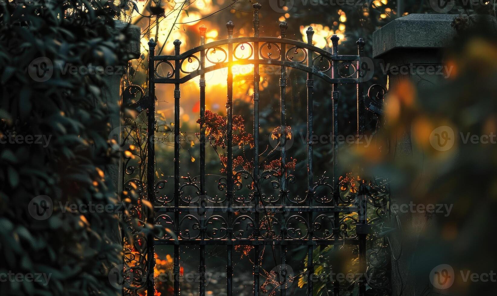 ai generiert schön Bogen im das Garten beim Sonnenuntergang Zeit. foto