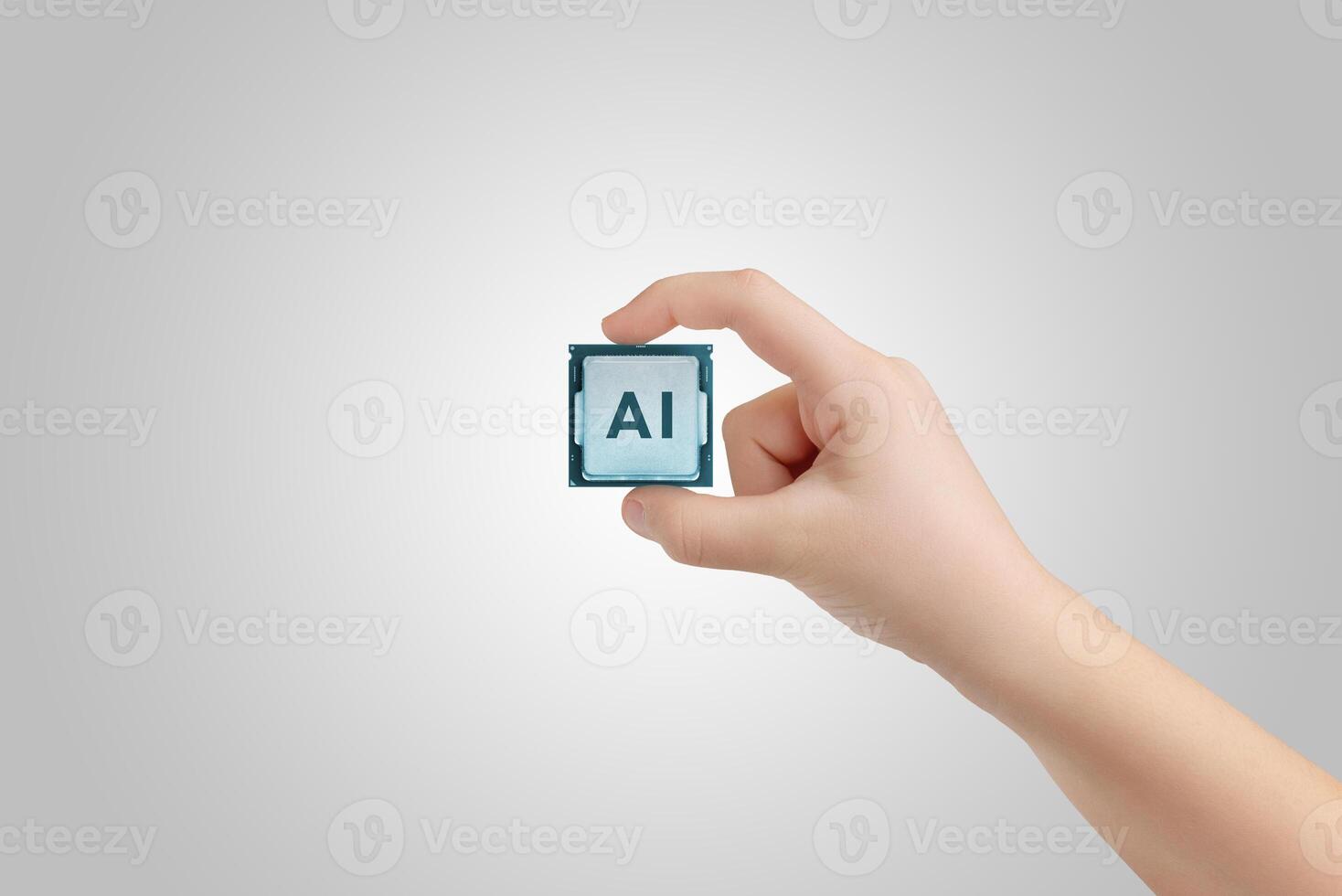 Hand halten ai Chip. symbolisieren Fortschritte im ai Technologie und Maschine Lernen Entwicklung foto