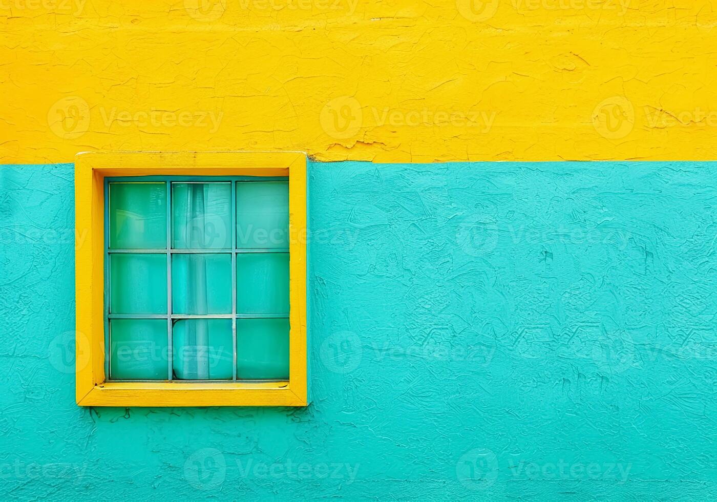 ai generiert minimalistisch Detail von ein Fenster auf das Fassade von ein Haus. Farbe Kontrast. foto