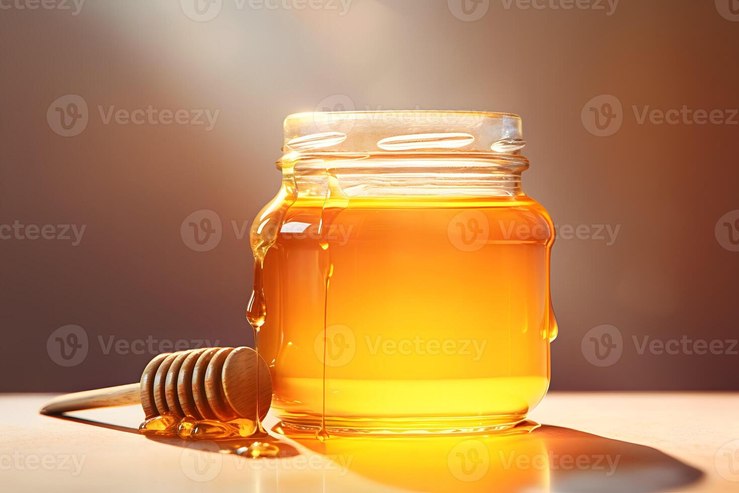 ai generiert Glas Krug von Honig mit hölzern Löffel . Öko Produkt. hausgemacht Honig foto