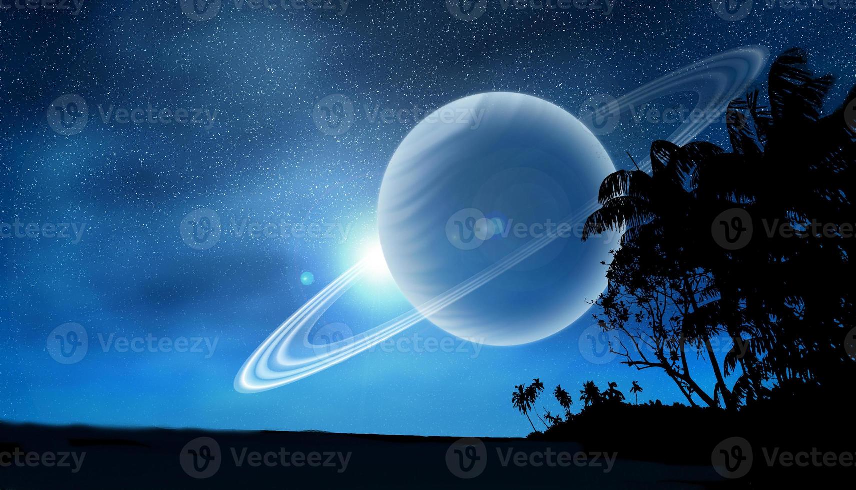 Fantasy-Nachtansicht mit Saturn foto